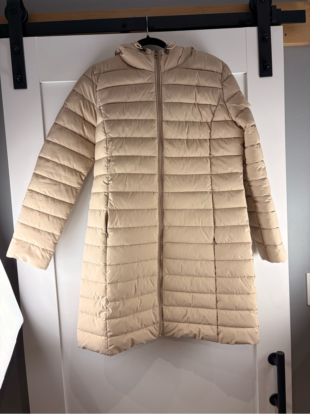 Lauren Ralph Lauren Women’s Medium Packable Long Puffer Coat Beige Hooded Jacket